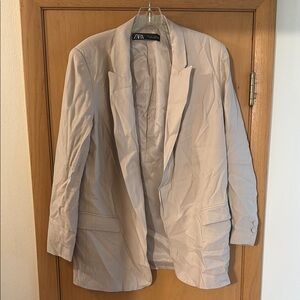 Zara Women’s Classic Open Front Blazer Jacket Cream Neutral Size Medium